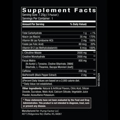 Energy Preworkout Fruit Punch sample pouch Supplement Facts.