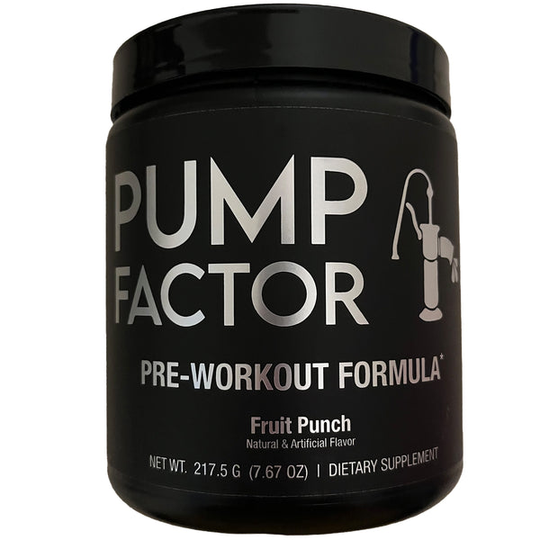 A product image of a Pump Factor Energy Preworkout canister