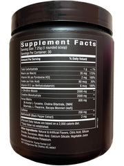 Product image of the "Supplement Facts" panel on an Energy Preworkout canister.