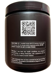 Product image of the QR Code and Directions, Warning, FDA statements panels on an Energy Preworkout canister.