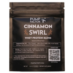 Cinnamon Swirl whey protein sample pouch (front).
