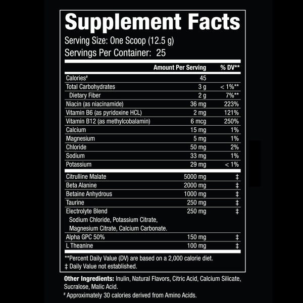 Supplement Facts panel of a Nonstim Preworkout canister.