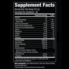 Supplement Facts panel of a Nonstim Preworkout canister.